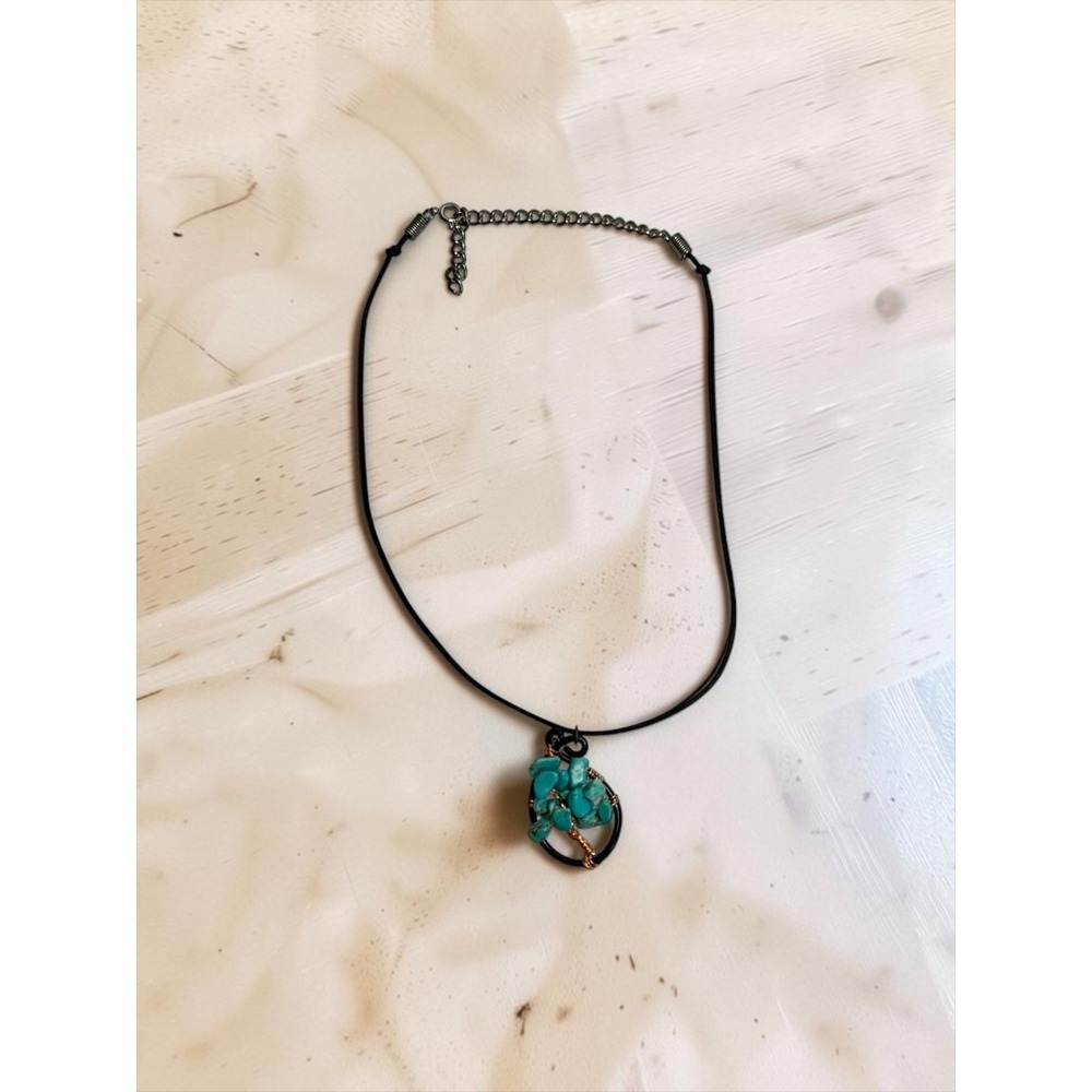 Artisan Tree of Life Pendant Necklace Turquoise Copper Black Boho